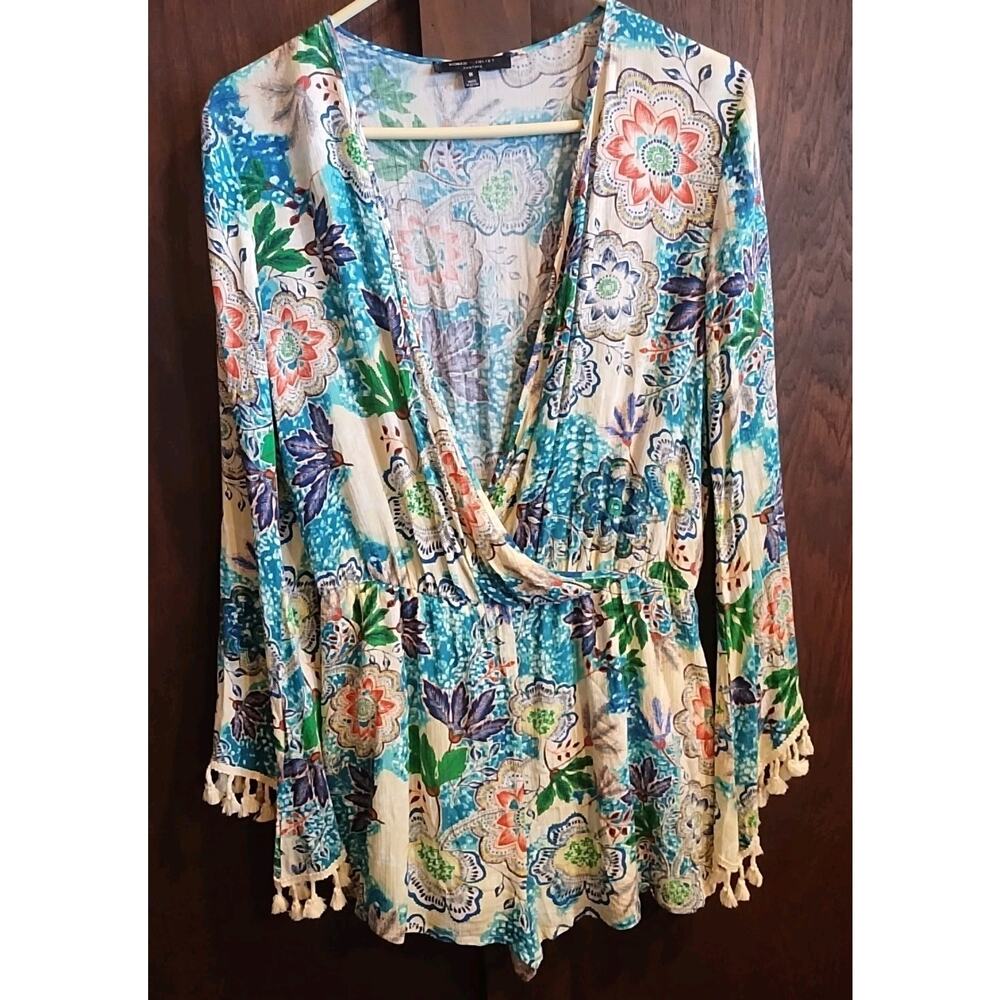 Romeo + Juliet Couture Beach Long Sleeve Tassel Romper Size Medium lined Pockets